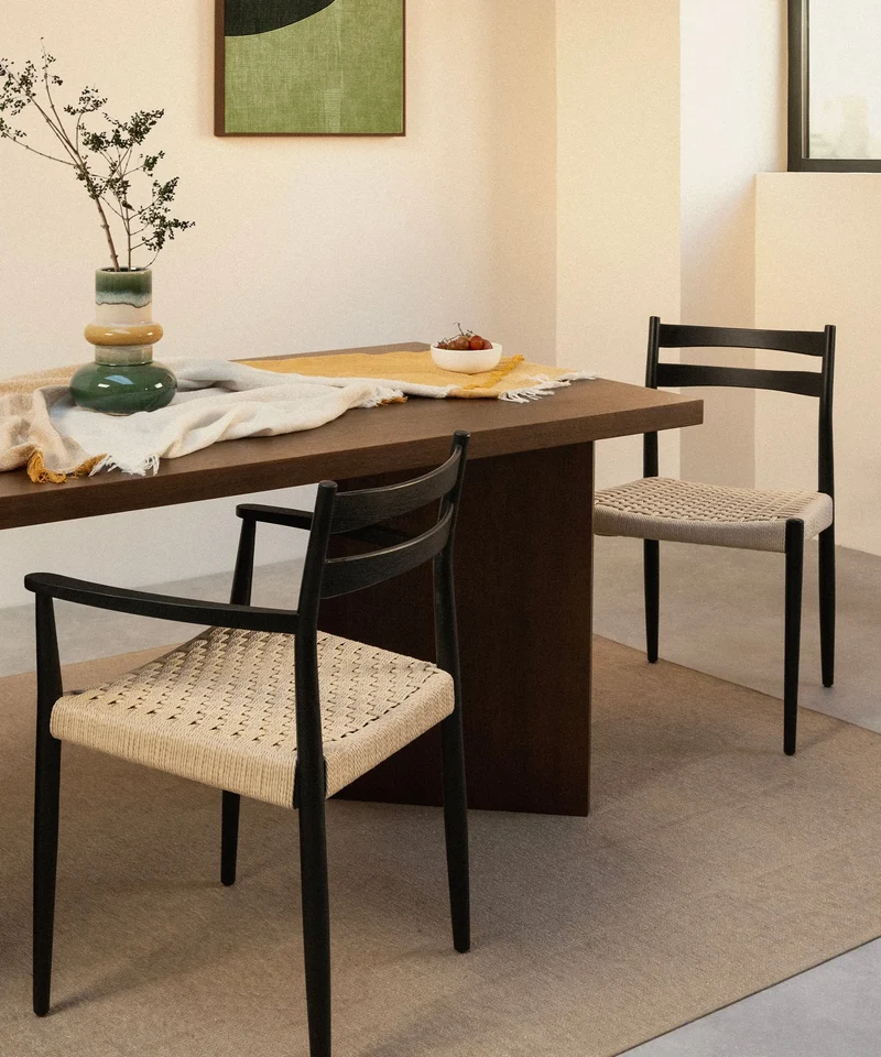 Silla de Comedor en Madera y Cuerda Trenzada con Reposabrazos Nona Arms