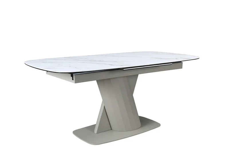 Table à manger extensible en métal beige plateau céramique blanc 180-240 cm DUBAI