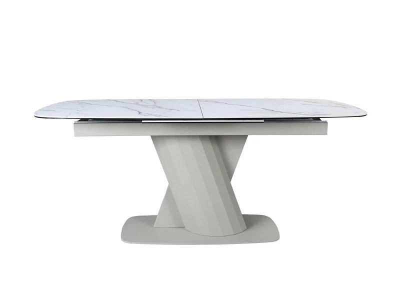 Table à manger extensible en métal beige plateau céramique blanc 180-240 cm DUBAI