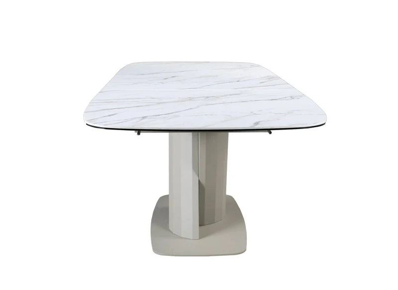 Table à manger extensible en métal beige plateau céramique blanc 180-240 cm DUBAI