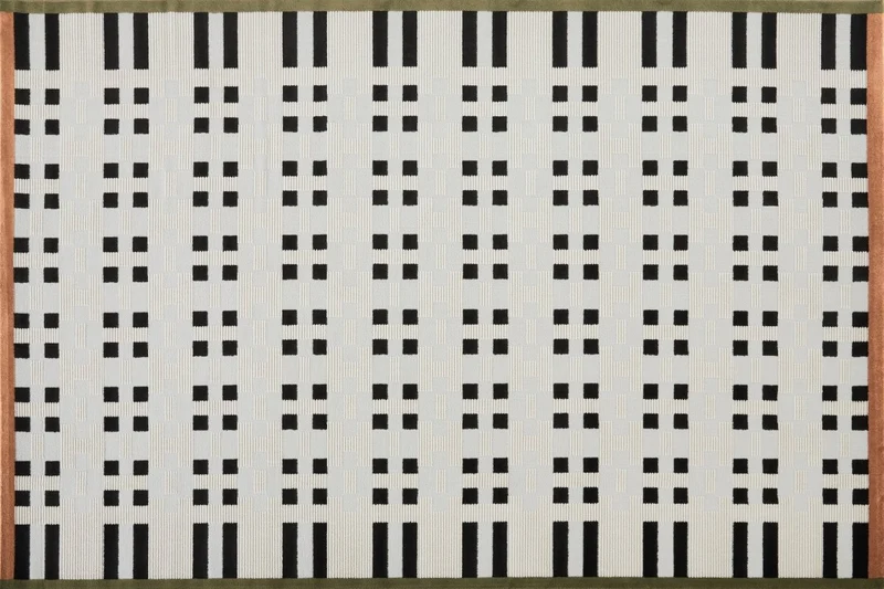 Tapis blanc à motifs noirs, verts et orange 160 x 230 cm ELINN