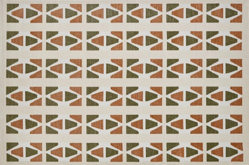 Tapis beige à motifs géométriques verts et terracotta 160 x 230 cm IONA