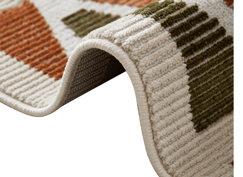 Tapis beige à motifs géométriques verts et terracotta 200 x 290 cm IONA