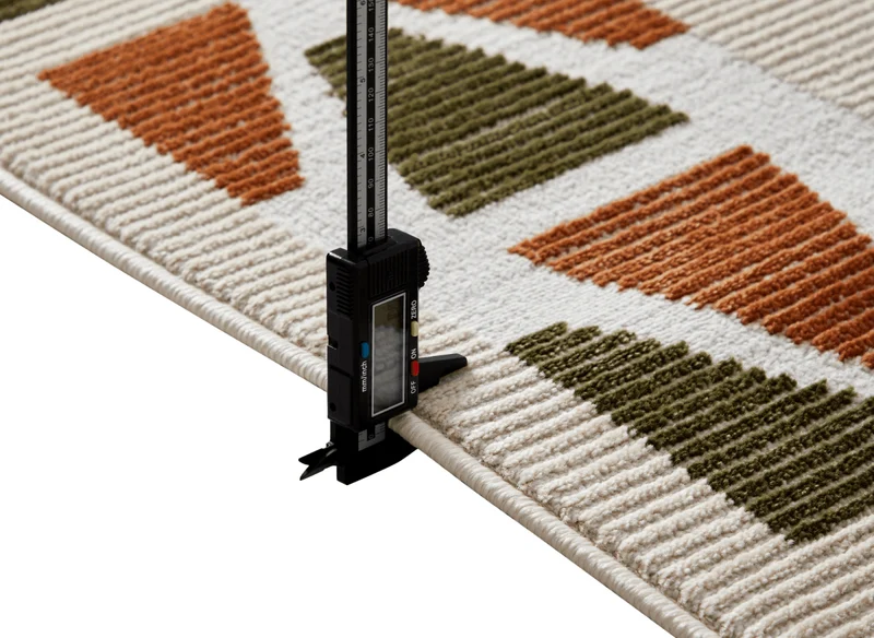 Tapis beige à motifs géométriques verts et terracotta 200 x 290 cm IONA
