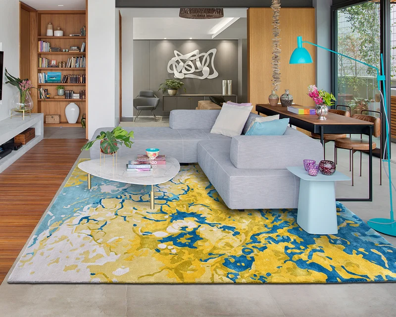 Tapis salon coloré bleu vert - Aquarelle