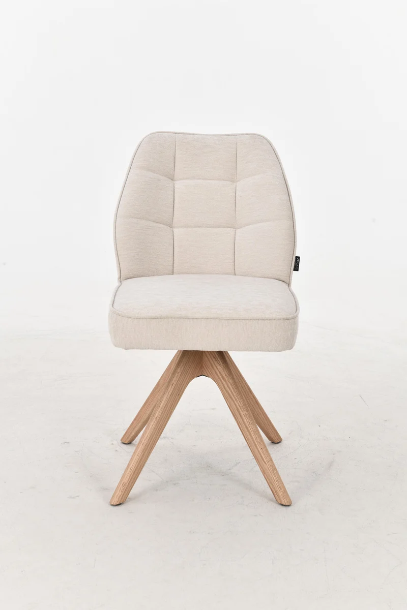 Chaise pivotante en tissu anti tache, 48x63,5xH83CM EMMA pieds en bois massif