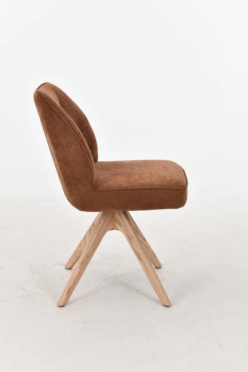 Chaise pivotante en tissu anti tache, 48x63,5xH83CM EMMA pieds en bois massif