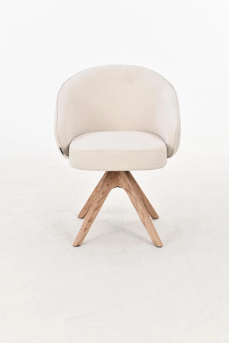 NORDIE Chaise pivotante en tissu anti tâche pieds bois massif, 60x62xH80CM