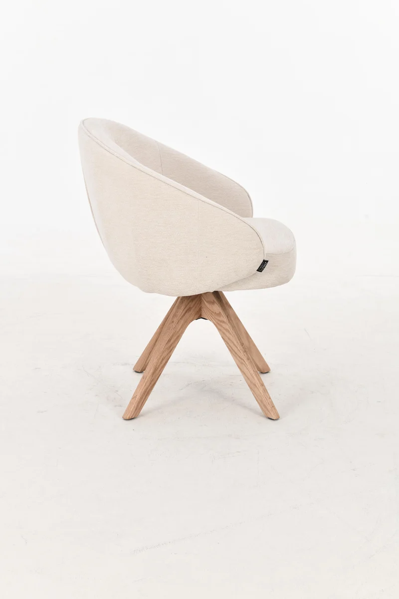 NORDIE Chaise pivotante en tissu anti tâche pieds bois massif, 60x62xH80CM