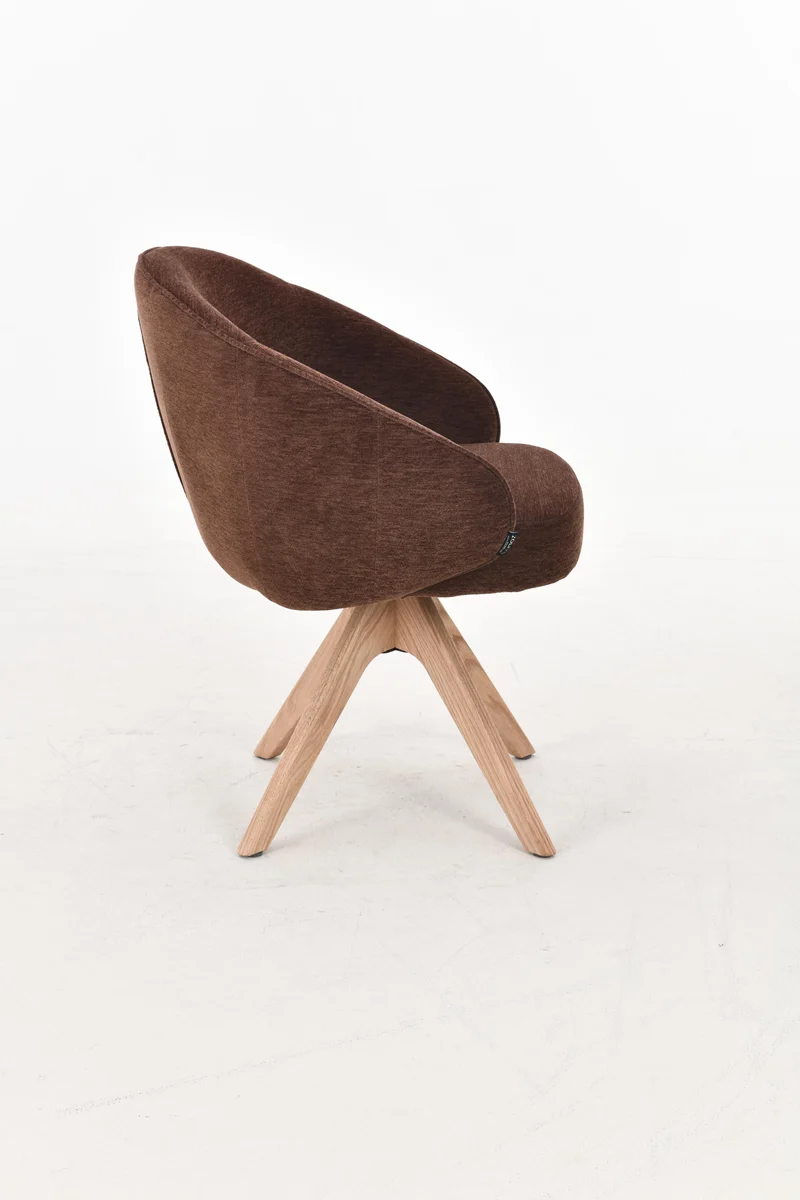 NORDIE Chaise pivotante en tissu anti tâche pieds bois massif, 60x62xH80CM