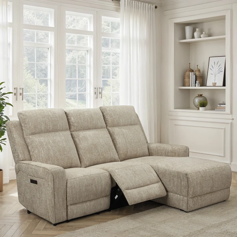 Canapé d'angle avec deux relax en tissu anti tache, 195x157xH105CM - ASTONI