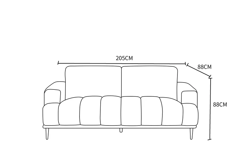 Canapé 3 places en tissu anti tache, 205x88xH88CM - STELLA