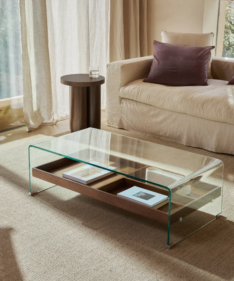 Mesa Centro de Cristal Templado y Madera Corina (110x55 cm)