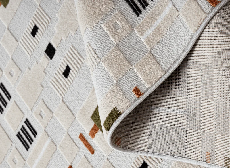 Tapis écru à motifs géométriques verts et orange 160 x 230 cm LOANE