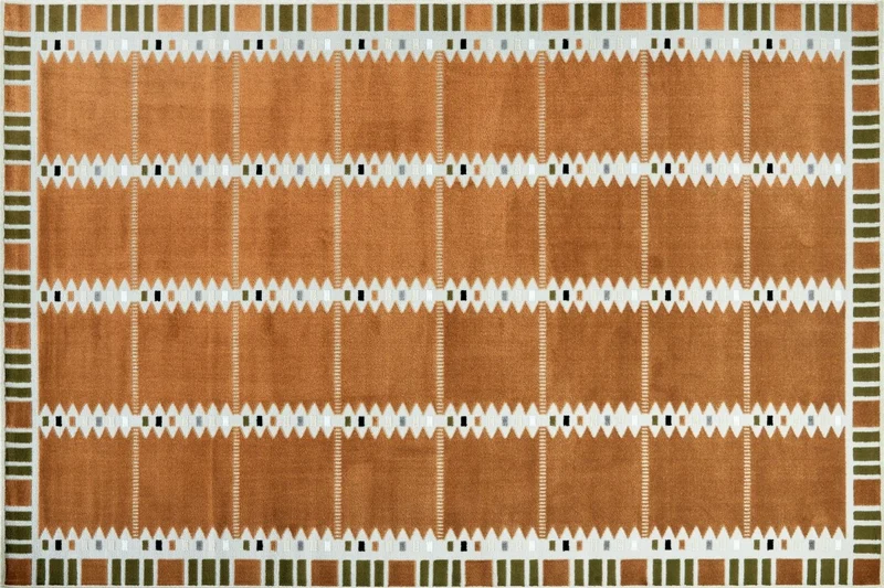 Tapis terracotta à motifs géométriques verts et beige 160 x 230 cm SAHEL