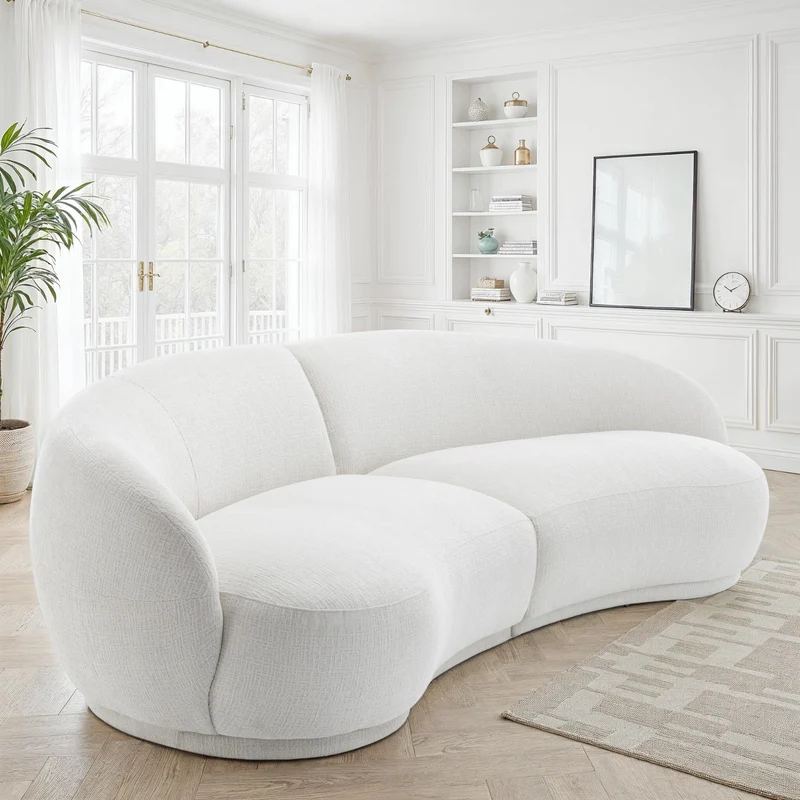 Canapé angle arrondi en tissu anti tache, 266x117xH73CM - JADE