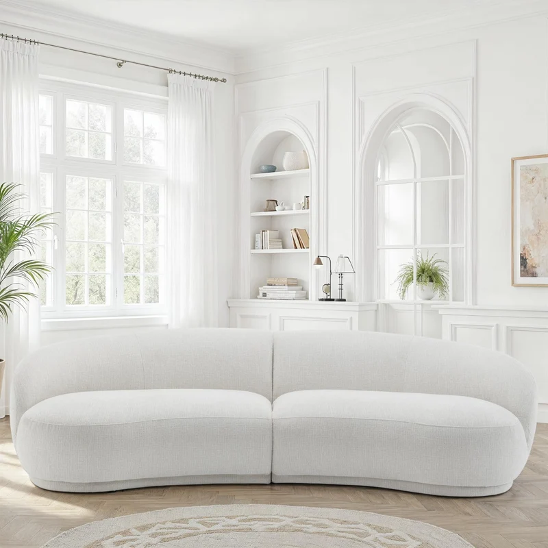 Canapé angle arrondi en tissu anti tache, 266x117xH73CM - JADE