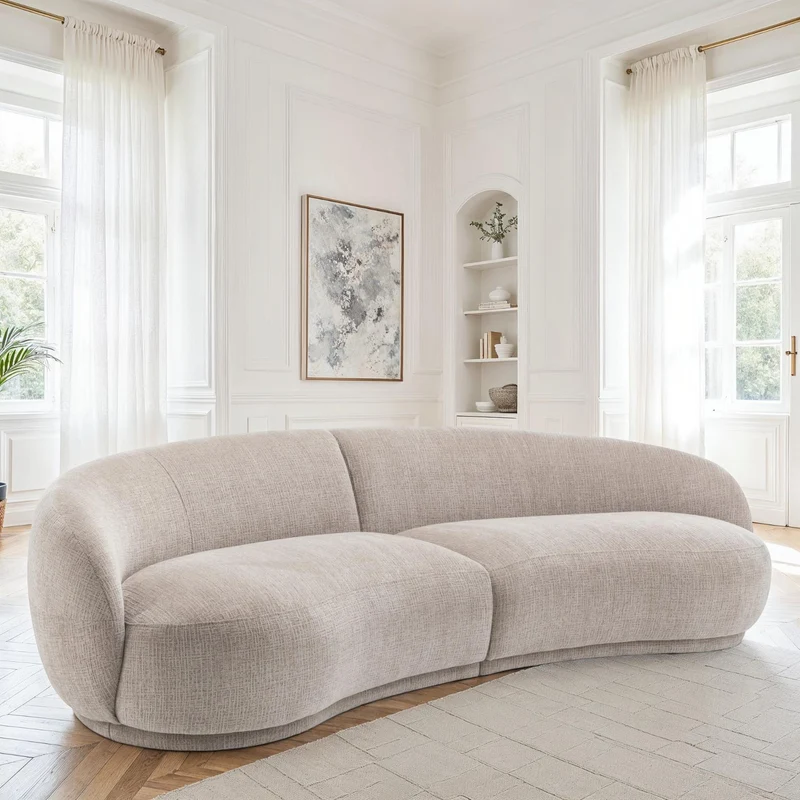 Canapé angle arrondi en tissu anti tache, 266x117xH73CM - JADE