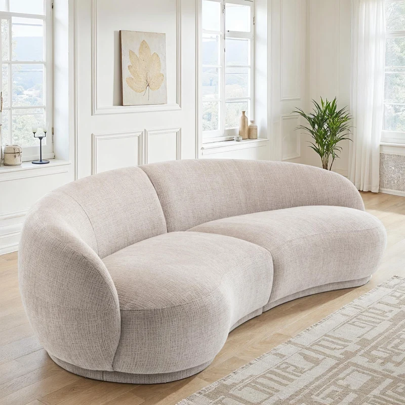 Canapé angle arrondi en tissu anti tache, 266x117xH73CM - JADE