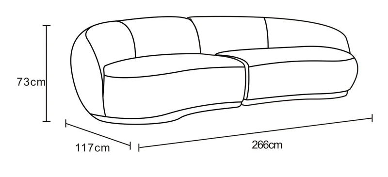 Canapé angle arrondi en tissu anti tache, 266x117xH73CM - JADE