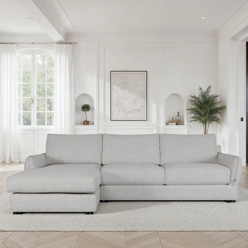 Canapé d'angle convertible en tissu anti tache, 283x170xH90CM - CARMEN