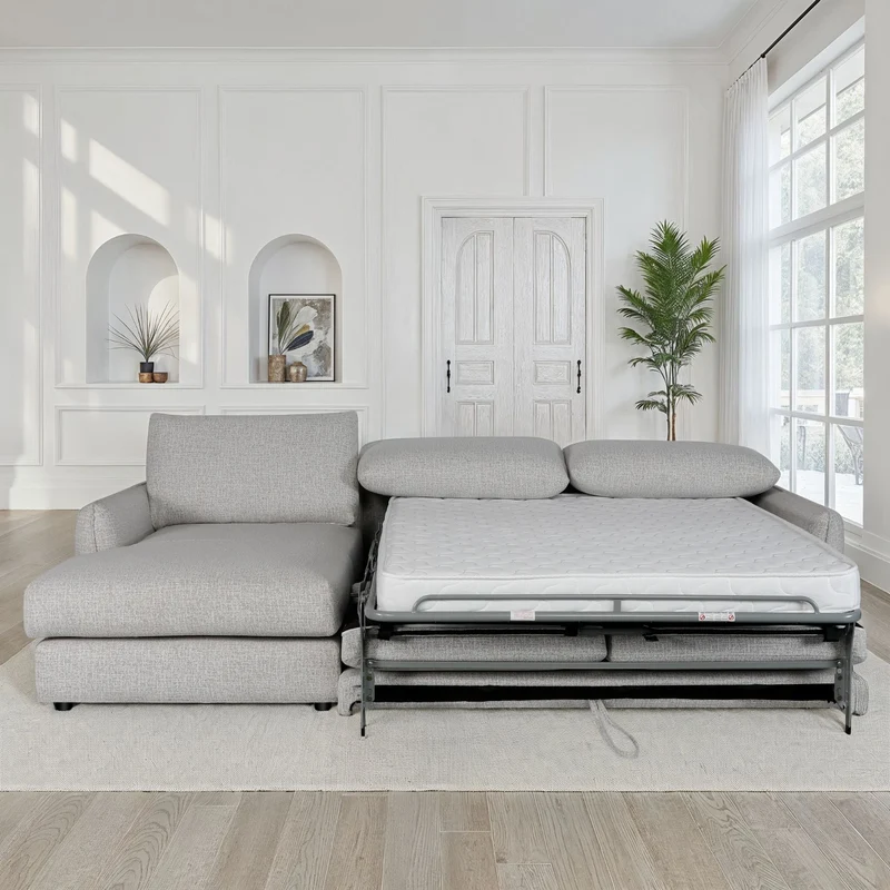 Canapé d'angle convertible en tissu anti tache, 283x170xH90CM - CARMEN