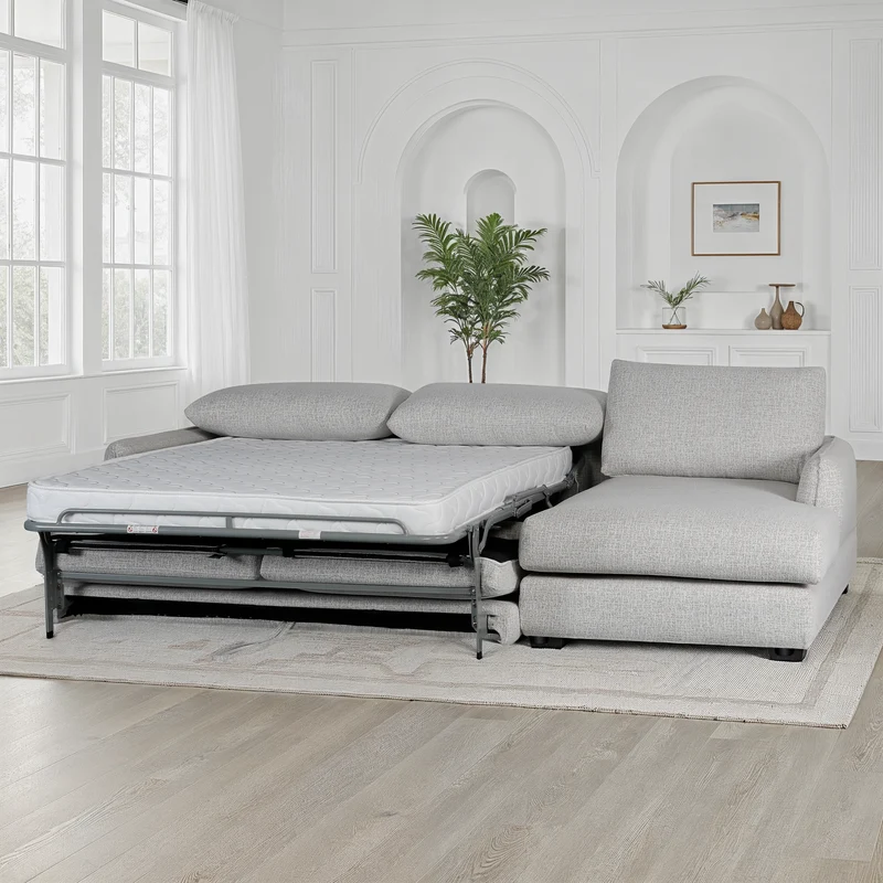 Canapé d'angle convertible en tissu anti tache, 283x170xH90CM - CARMEN