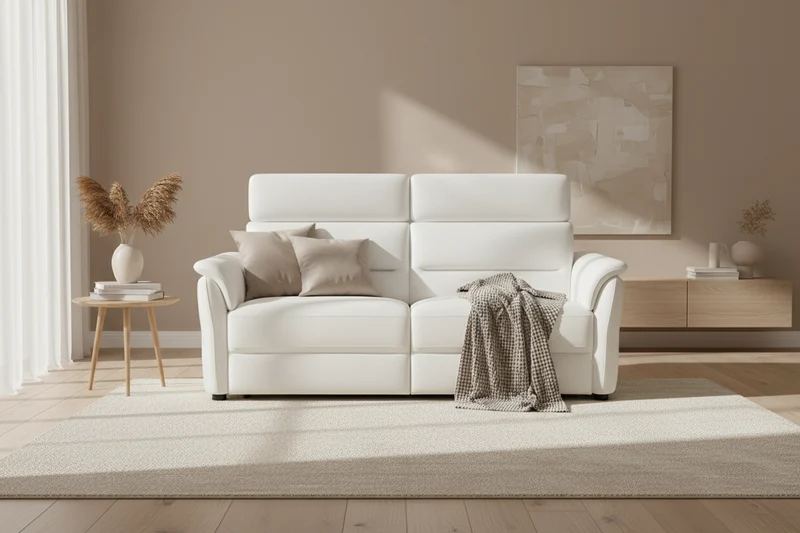 Salon complet en cuir blanc 3 places 2 relax et 2 places fixe - Alana