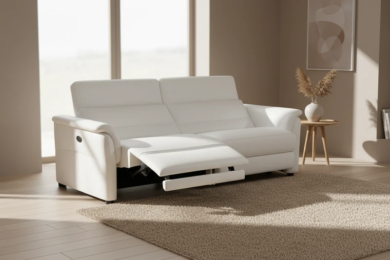 Salon complet en cuir blanc 3 places 2 relax et 2 places fixe - Alana
