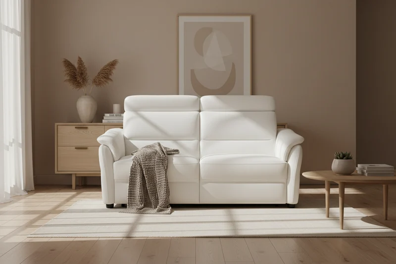 Salon complet en cuir blanc 3 places 2 relax et 2 places fixe - Alana