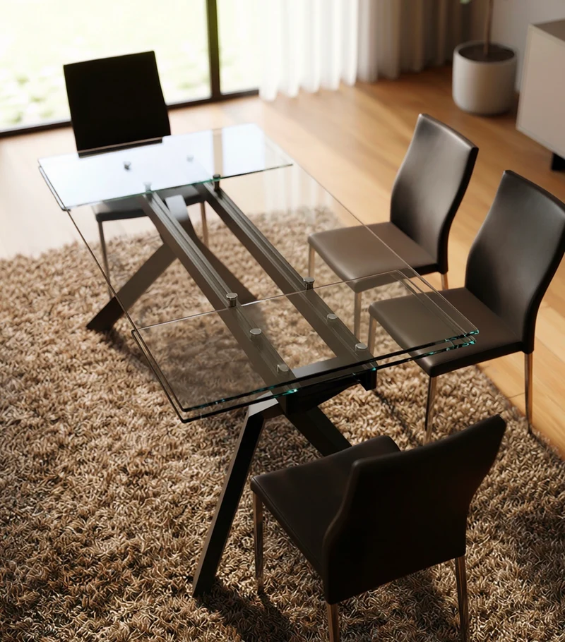 Table en verre extensible pieds métal - William