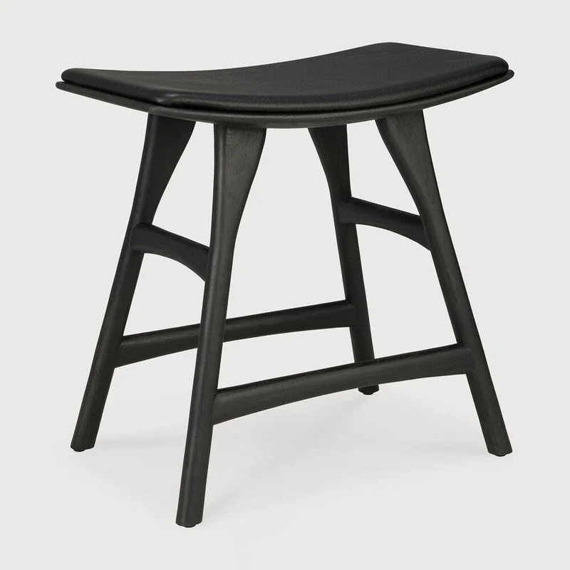 Ethnicraft Tabouret Osso avec Coussin en Cuir Noir (49 cm)
