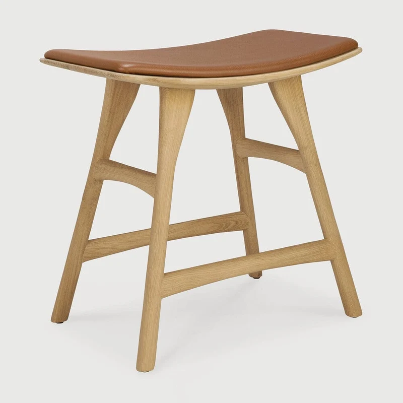Ethnicraft Tabouret Osso avec Coussin en Cuir Cognac (49 cm)