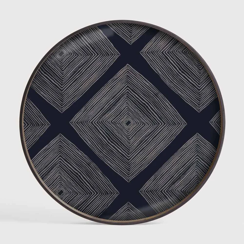 Ethnicraft Plateau en Verre Linear Squares – Encre Ø 61 cm