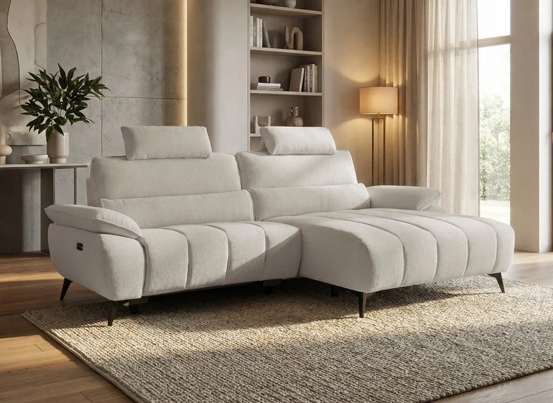 Canapé d’angle relax électrique en velours chiné beige LYANA - Angle droit