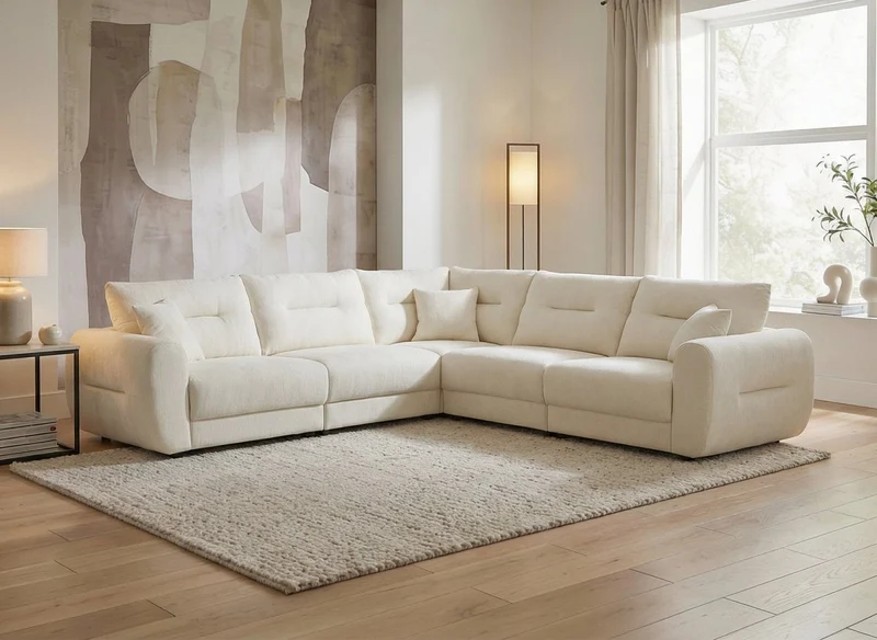 Canapé d'angle en velours chiné beige BALIANE