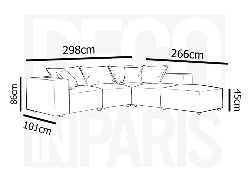 Canapé d'angle fixe modulable avec 1 pouf en tissu effet peau de mouton blanc écru HARLEM XL