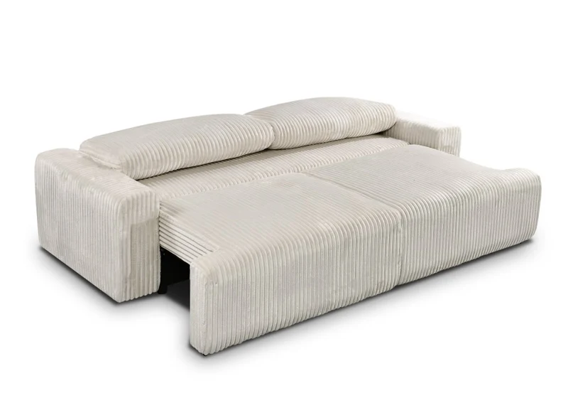 Canapé convertible 3 places avec coffre en velours côtelé épais beige MILO