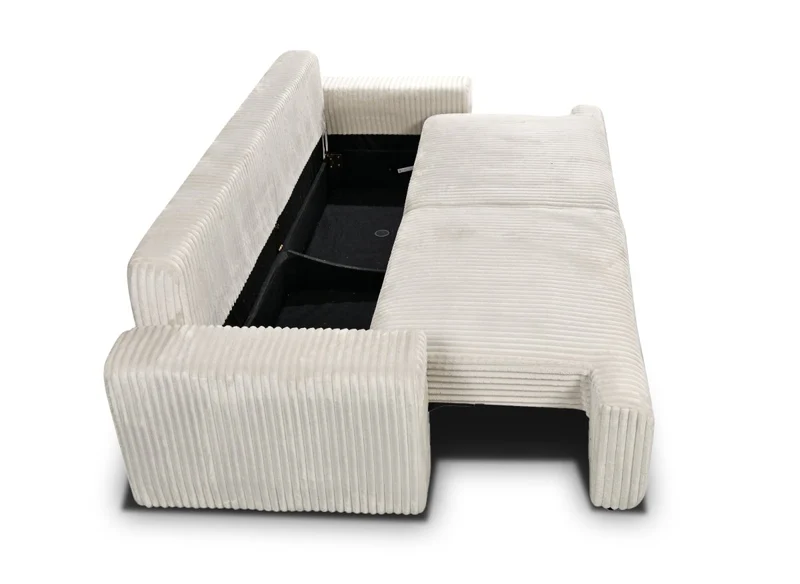 Canapé convertible 3 places avec coffre en velours côtelé épais beige MILO
