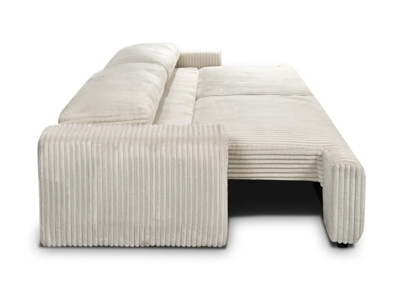 Canapé convertible 3 places avec coffre en velours côtelé épais beige MILO
