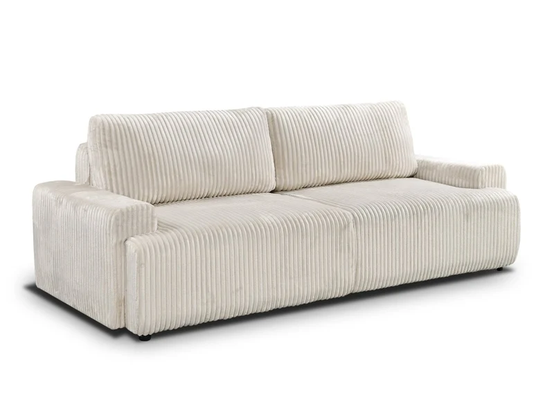 Canapé convertible 3 places avec coffre en velours côtelé épais beige MILO