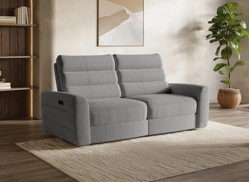 Canapé 3 places relax électrique en tissu bouclette gris DAVY