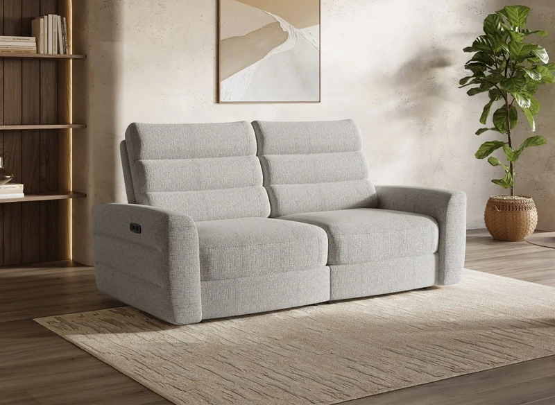 Canapé 3 places relax électrique en tissu bouclette beige DAVY
