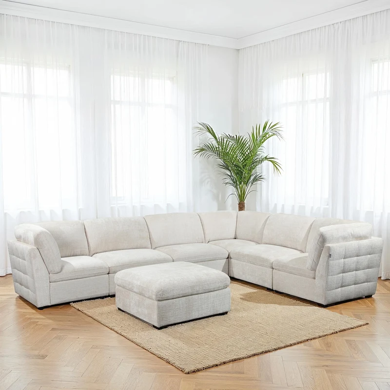 Canapé d'angle modulable 7 places en tissu, OLYMPE 370x280cm