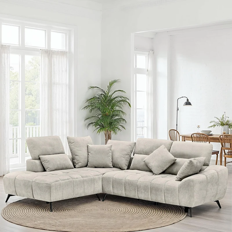 Canapé d'angle en tissu 5 places convertible 265x215xH80/98CM - ELIO