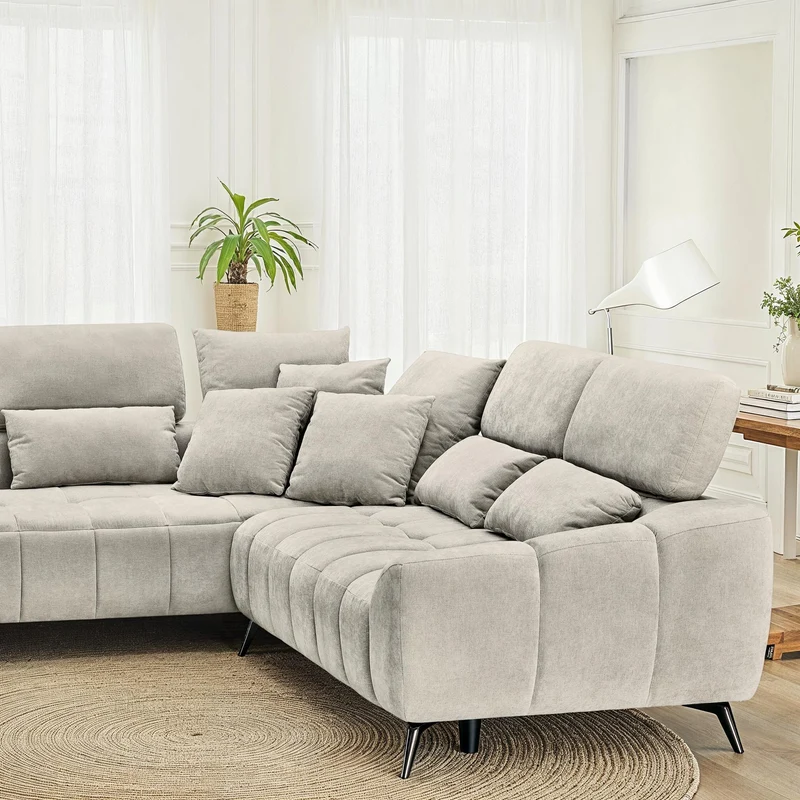 Canapé d'angle en tissu 5 places convertible 265x215xH80/98CM - ELIO