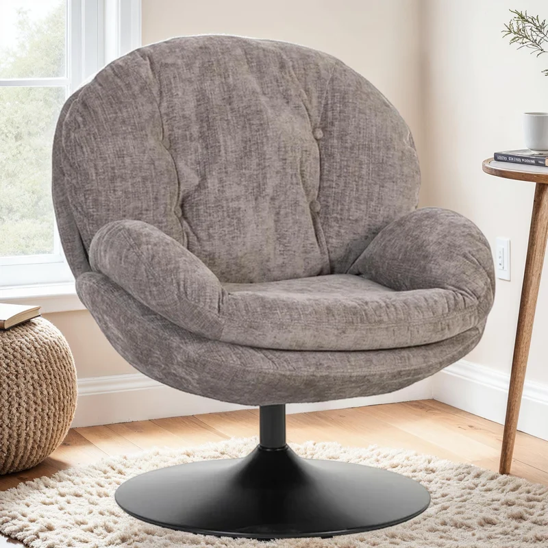 Milo Fauteuil rond design pivotant en tissu haute qualité, 85x70xH89CM