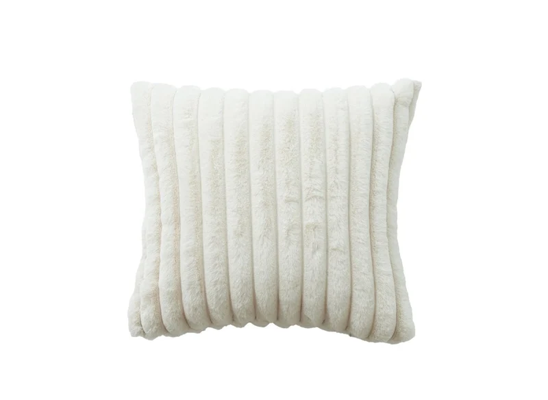 Coussin carré en velours côtelé effet fourrure beige 45x45 cm URBAIN