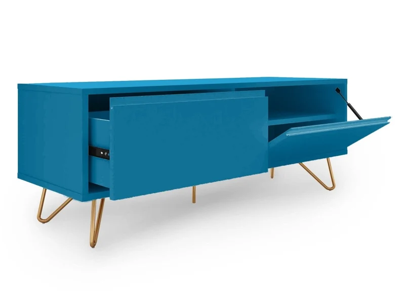 Meuble TV XXL 1 tiroir 1 porte bleu canard DARINA