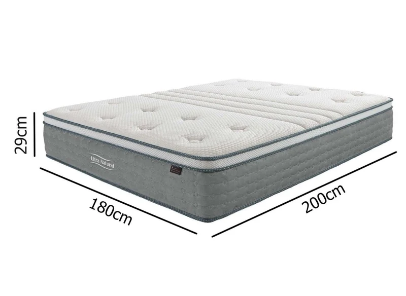 Matelas hybride NATURAL 180 x 200 cm ressorts ensachés et soie épaisseur 29 cm